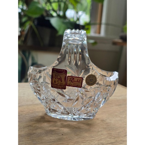 Rückl & Sons Other - Ruckl & Sons Bohemia Lead Crystal Basket Hand Cut Czech Republic Starburst 24%